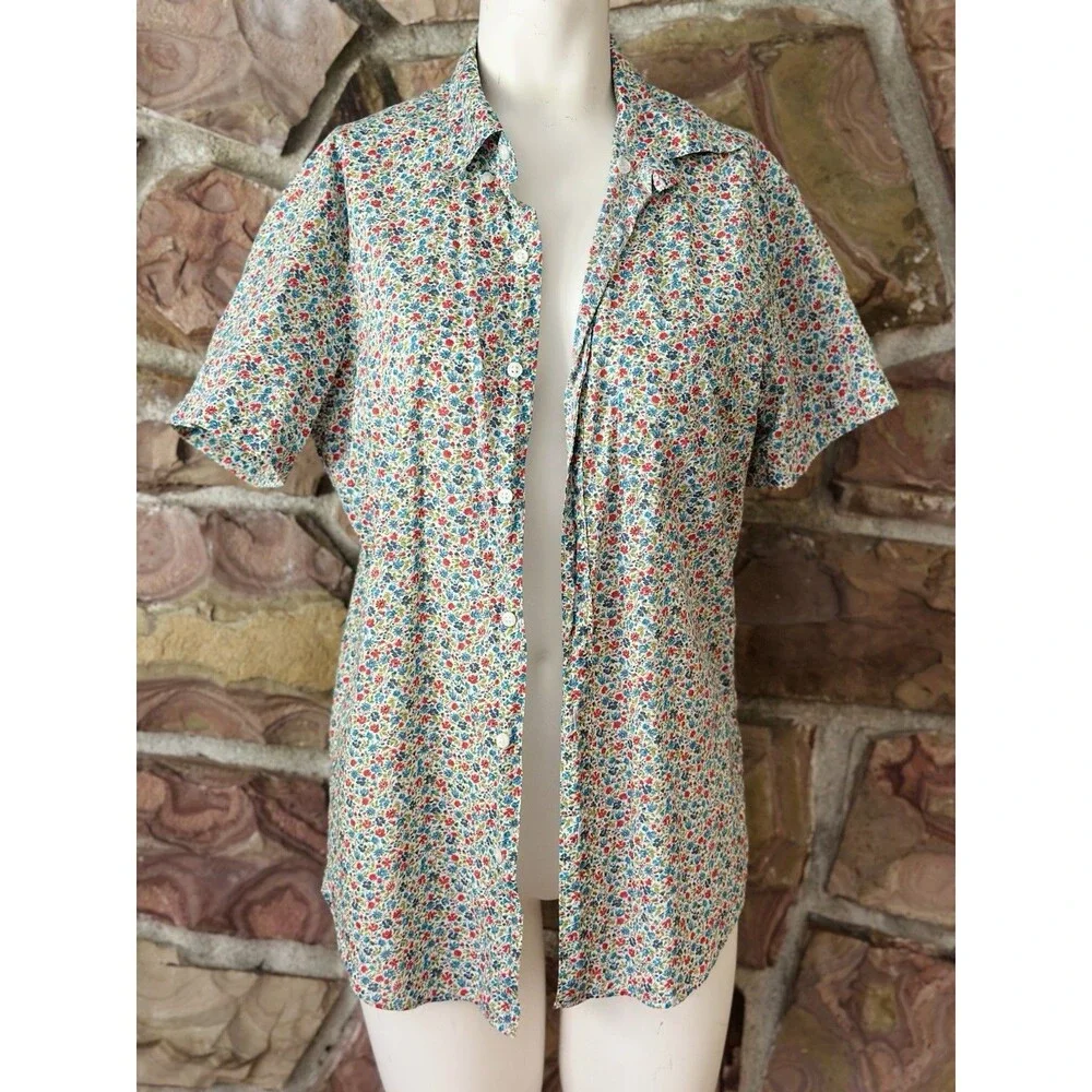 J. Crew Button-Down Shirt Size S Mini Floral 100% Cotton light  Weight Soft